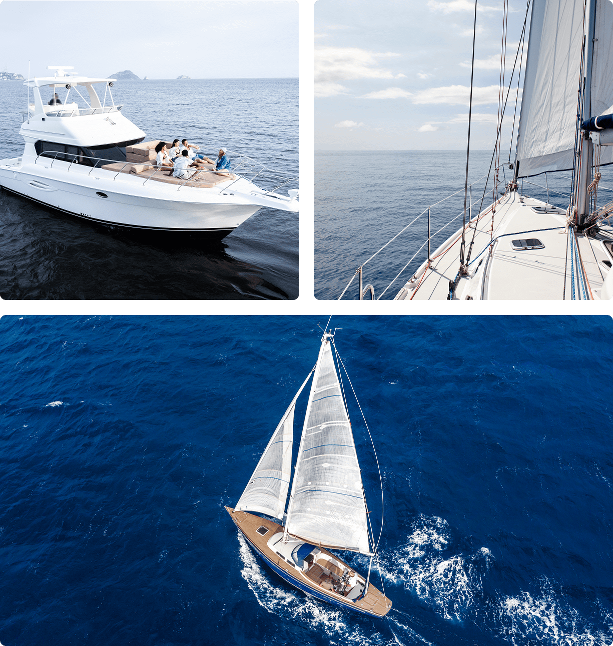 Aerial view of yacht sailing