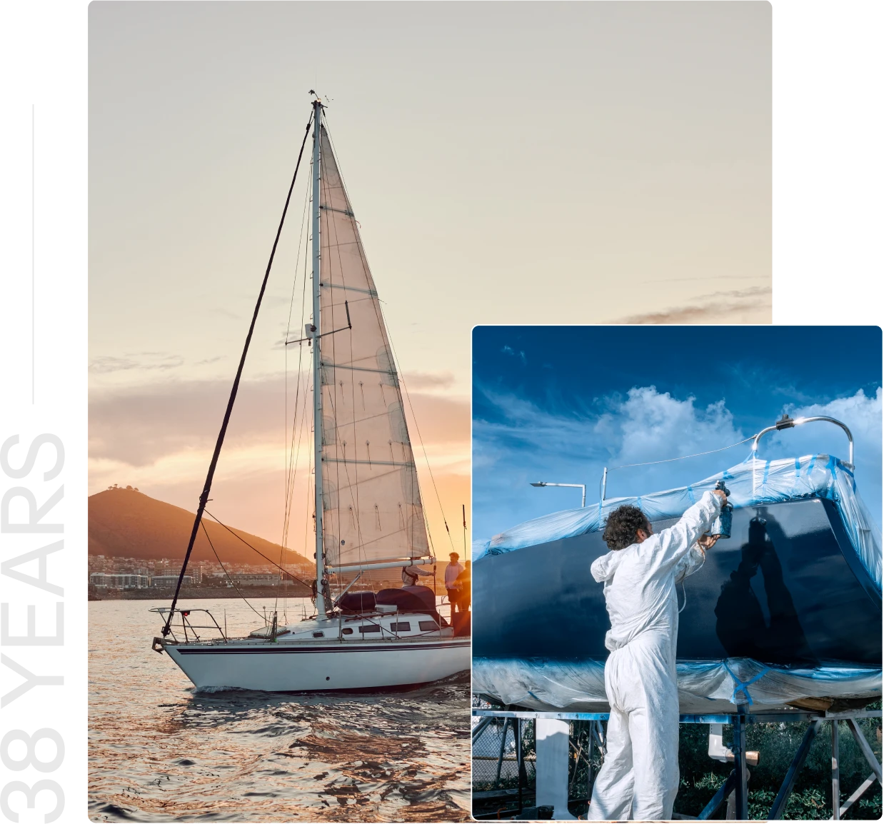 Person painting boat hull outdoors