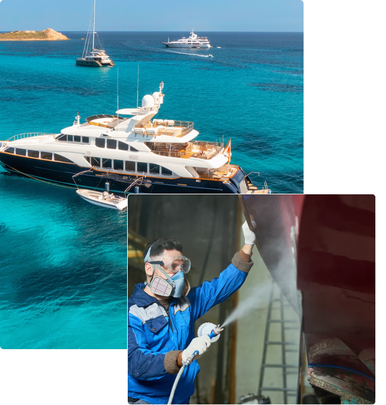 Worker spray painting a boat